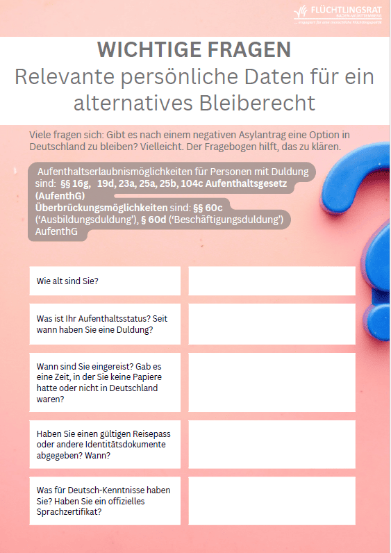 Fragenkatalog Bleiberecht (DE)