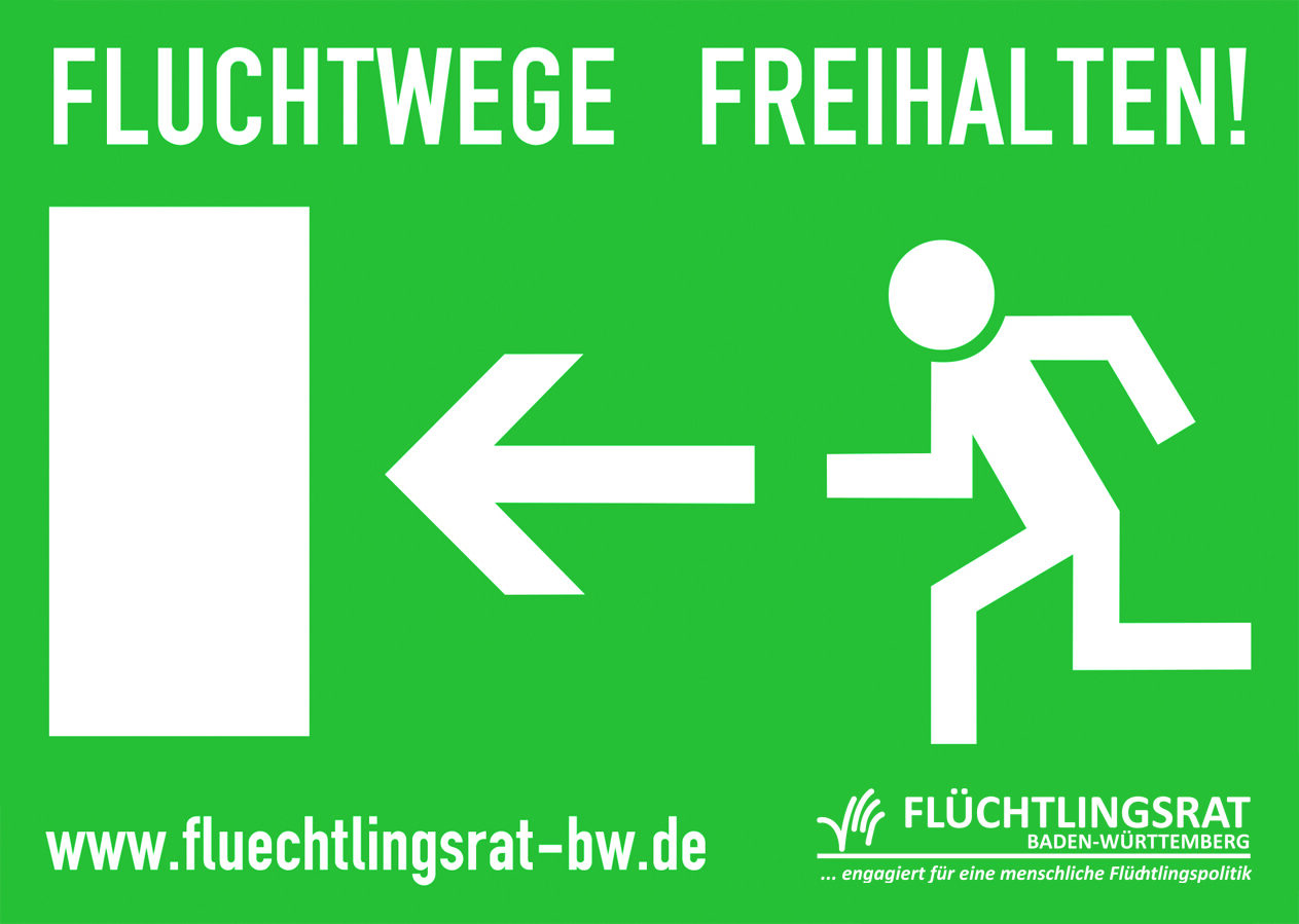 Grüner Sticker mit weißer Aufschrift Fluchtwege freihalten