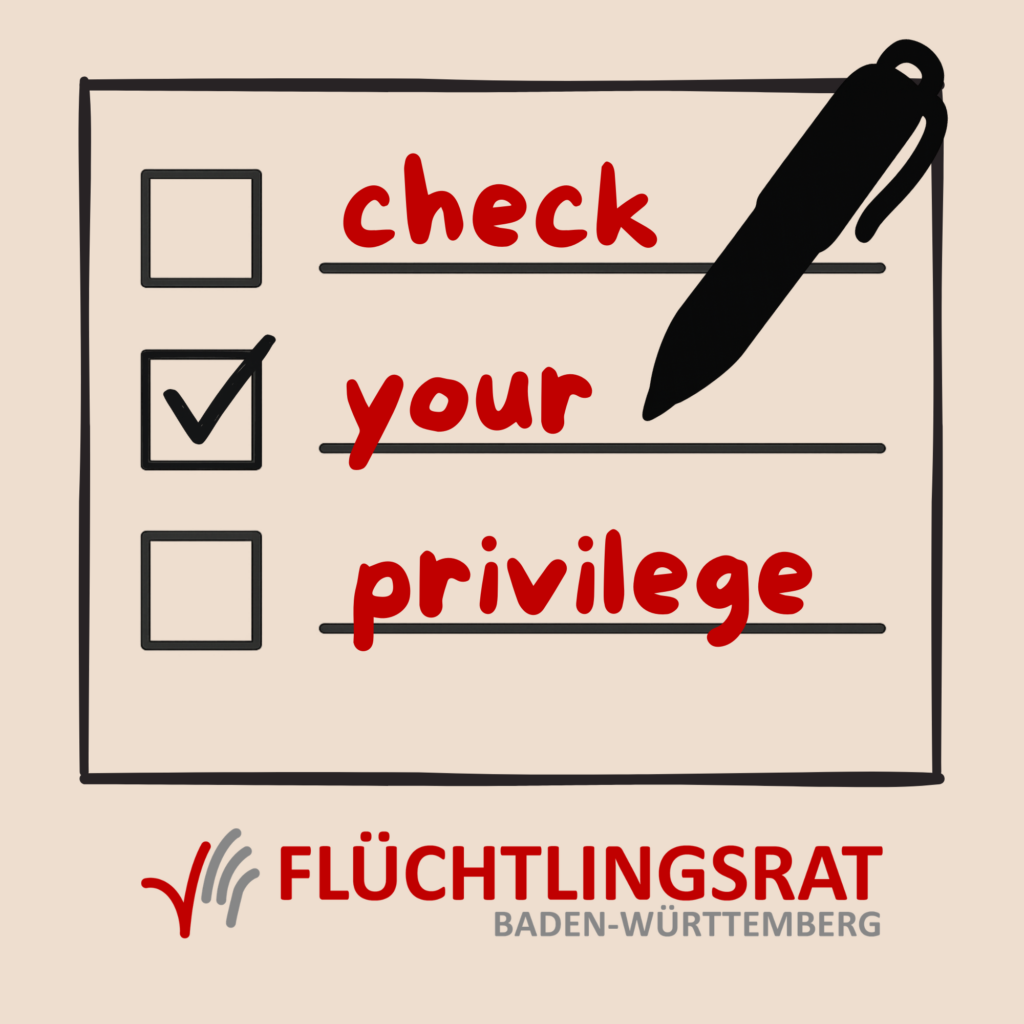 Sticker Check your privilege, rot-schwarze Checkliste auf beigem Hintergrund