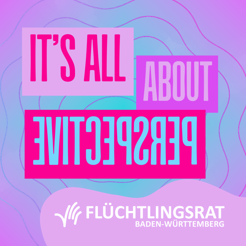 Pink, lila und türkiser Sticker mit Aufschrift It's all about perspective