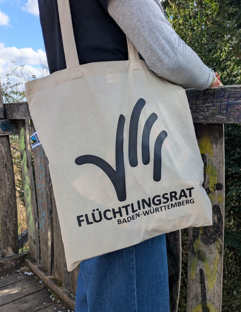 Motiv Flüchtlingsrat Hand Tasche Rückseite