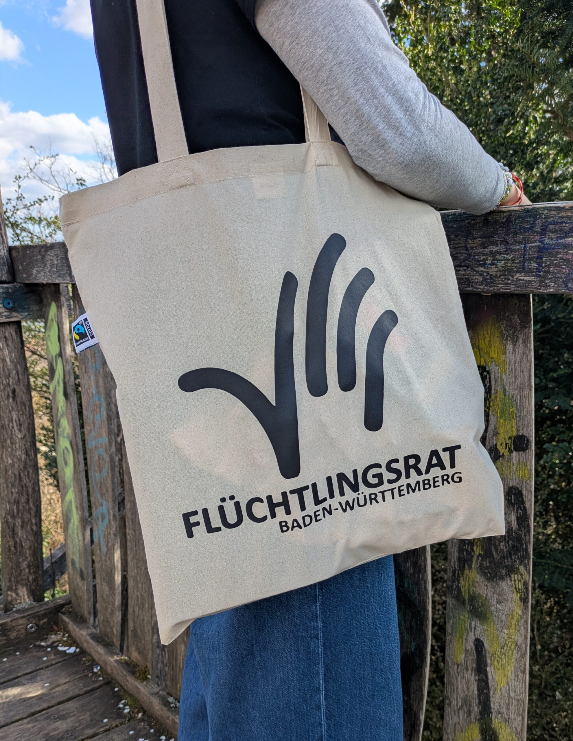 Motiv Flüchtlingsrat Hand Tasche Rückseite